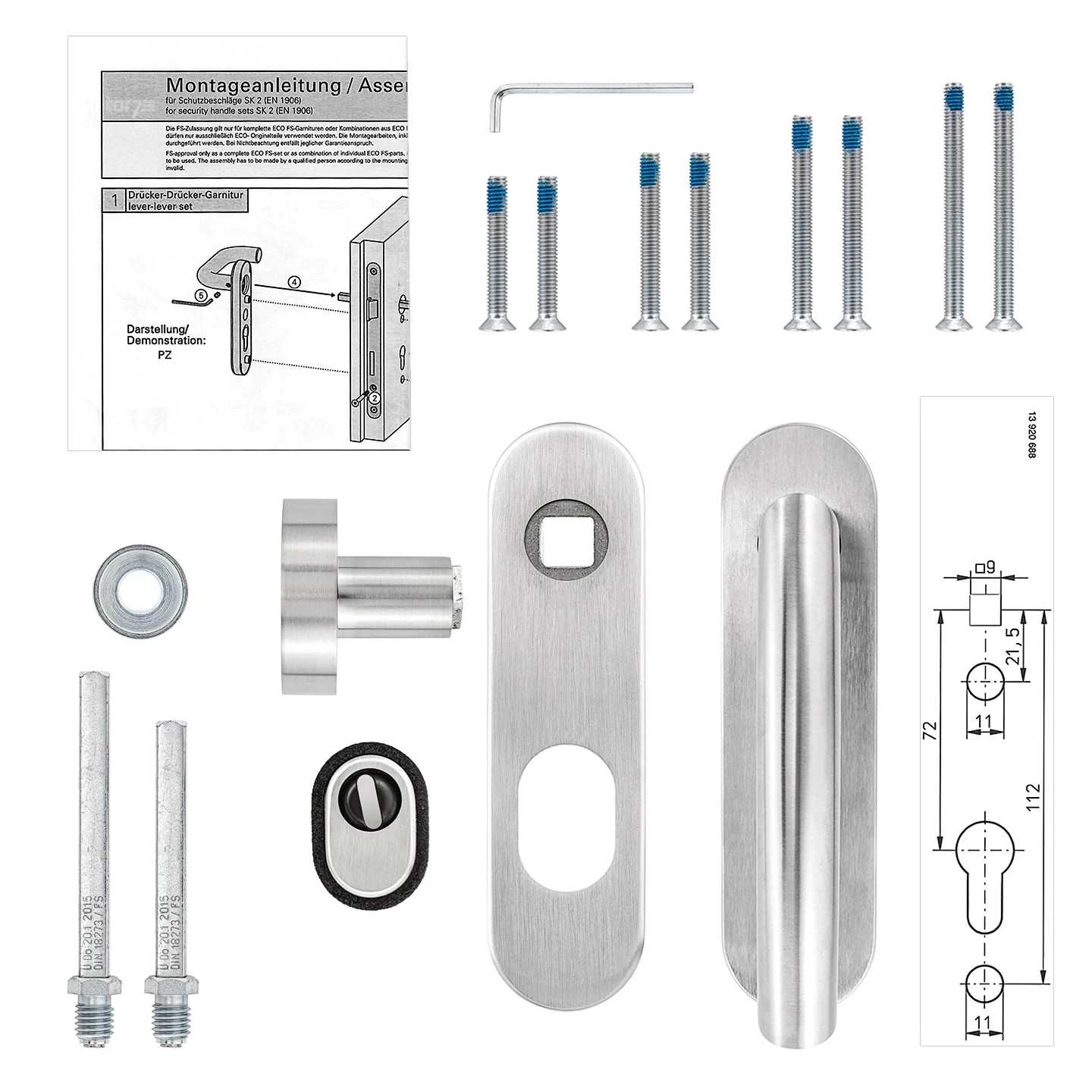 Steinau FS ES1-K Sicherheitsbeschlag, Typ D 510, Edelstahl Matt 6 Steinau FS ES1-K Sicherheitsbeschlag, Typ D 510, Edelstahl Matt – Bild 4